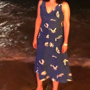 whistles blue silk abstract print dress